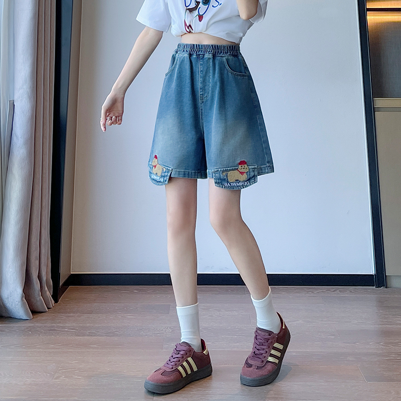 實拍 刺繡牛仔短褲a字寬松高腰闊腿遮肉顯瘦加大碼女裝胖mm230斤
