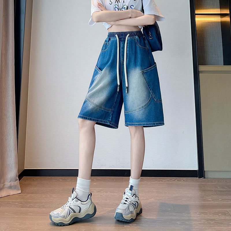 實拍 牛仔短褲女五分中褲直筒寬松闊腿遮肉顯瘦大碼女裝胖mm230斤