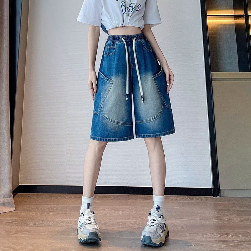 實拍 牛仔短褲女五分中褲直筒寬松闊腿遮肉顯瘦大碼女裝胖mm230斤