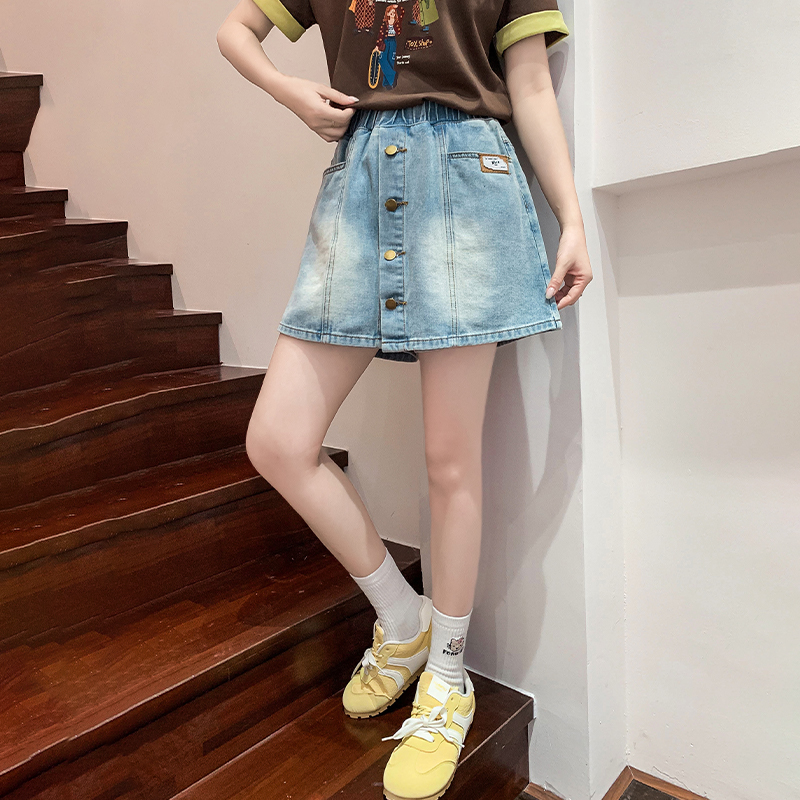 實拍 牛仔短褲裙寬松緊高腰闊腿顯瘦百搭簡約加大碼女裝胖MM230斤