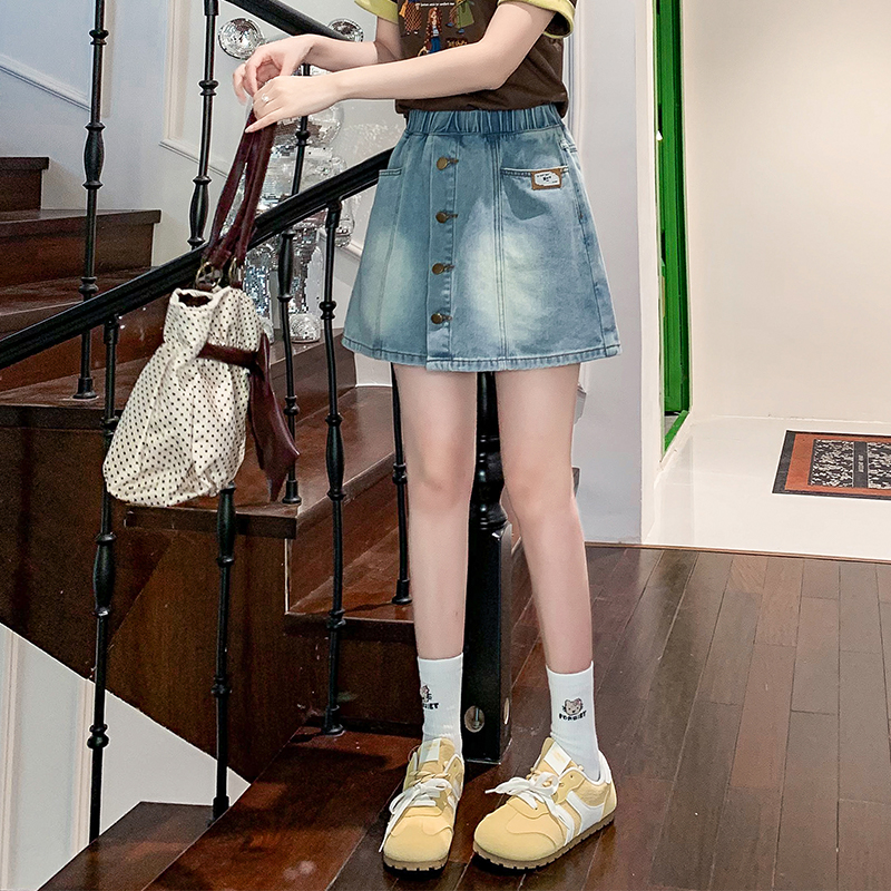 實拍 牛仔短褲裙寬松緊高腰闊腿顯瘦百搭簡約加大碼女裝胖MM230斤