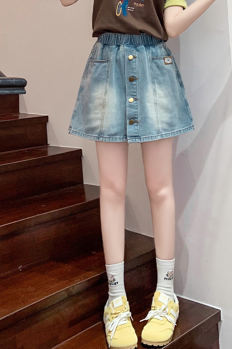實拍 牛仔短褲裙寬松緊高腰闊腿顯瘦百搭簡約加大碼女裝胖MM230斤