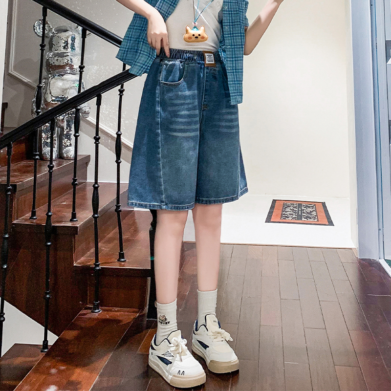 實拍 牛仔短褲女五分褲寬松高腰闊腿遮肉顯瘦大碼女裝胖mm230斤
