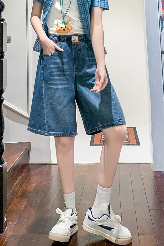 實拍 牛仔短褲女五分褲寬松高腰闊腿遮肉顯瘦大碼女裝胖mm230斤