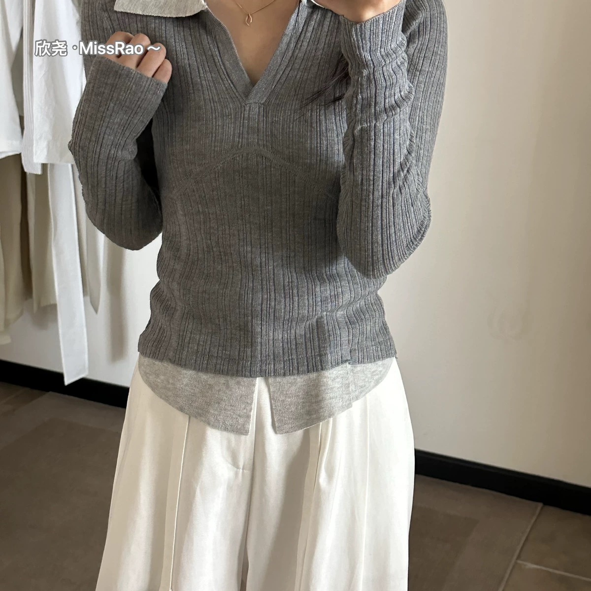 MY12641# 十三行2025秋装新款撞色拼接假两件针织衫女小众修身显瘦...