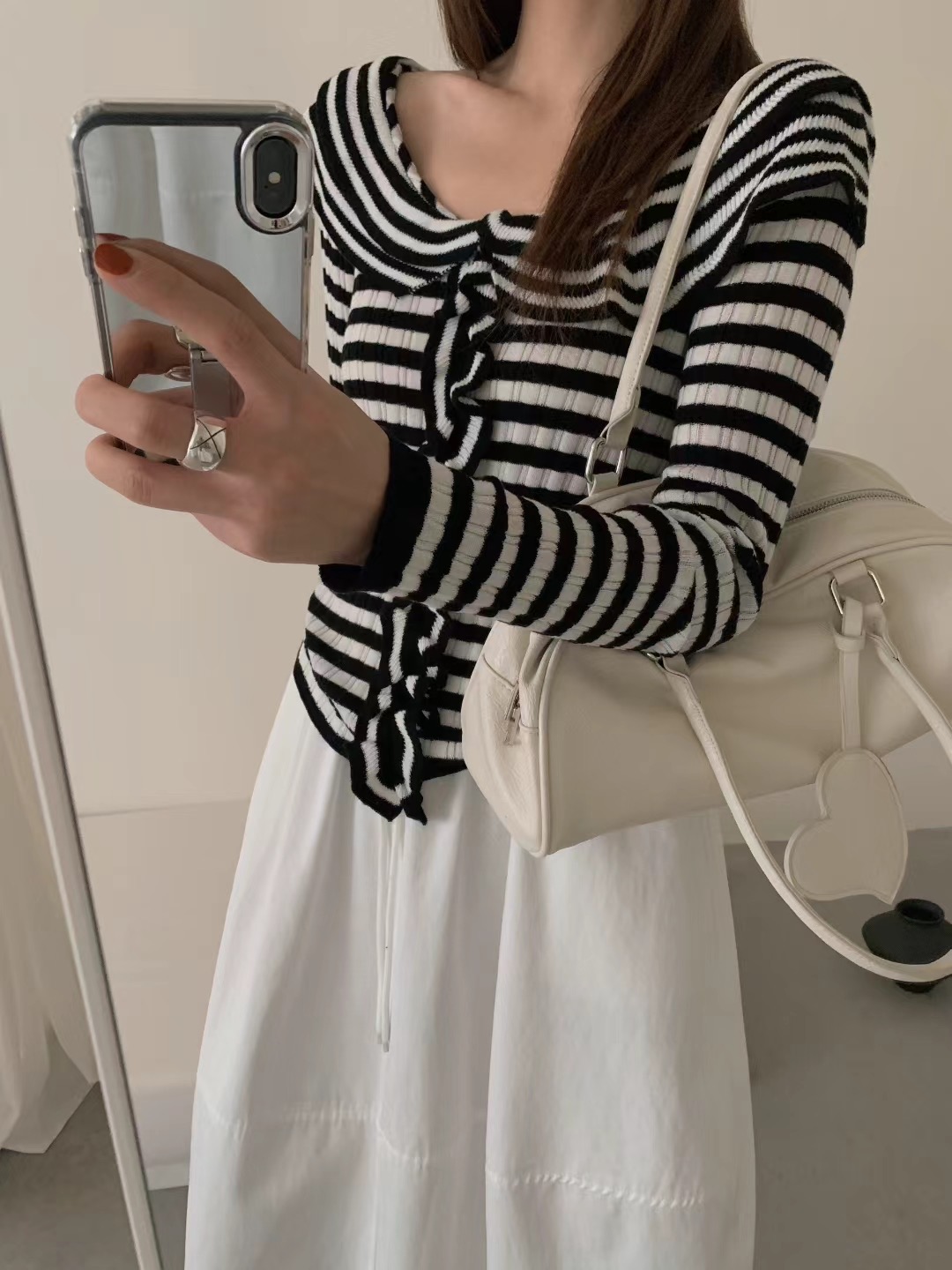 MY12642# 荷叶边v领长袖针织衫女2025秋季新款韩系设计感小众修身...