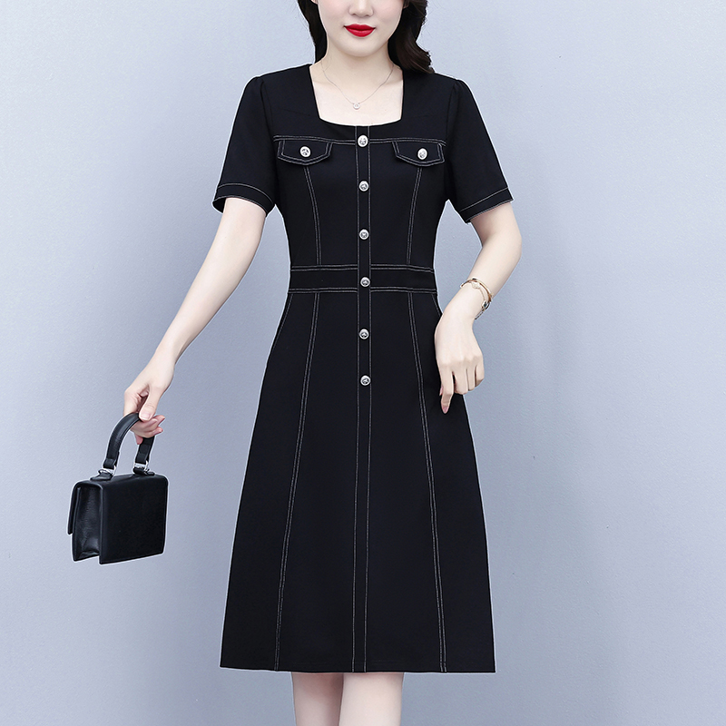 RY2348# 大码减龄连衣裙女2026年夏季新款方领气质高级感遮肚显瘦小...