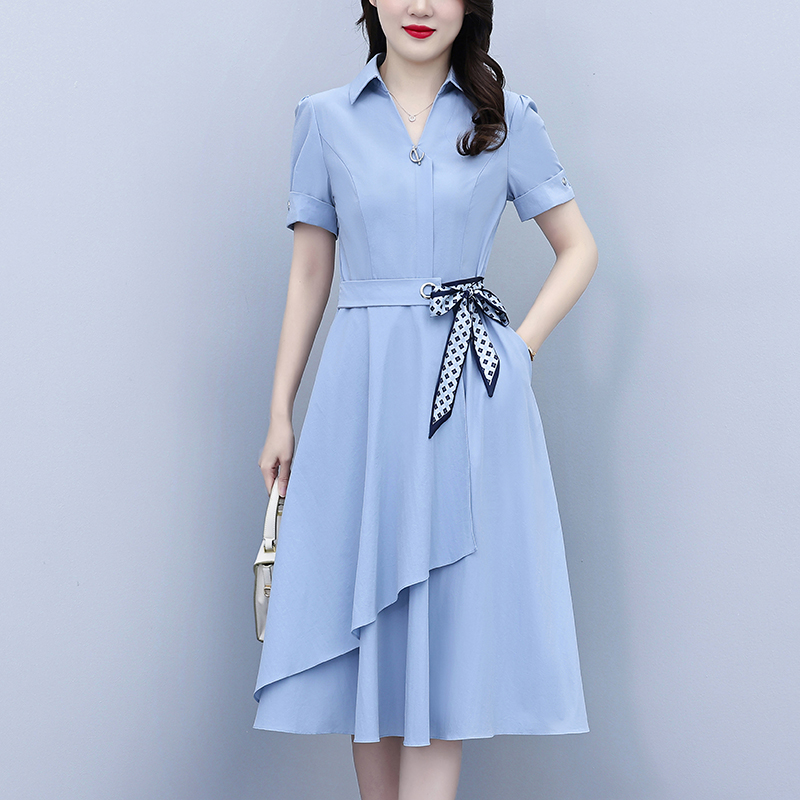 RY2342# 爆款连衣裙子女士夏季2026年新款收腰遮肚显瘦a字气质短袖...