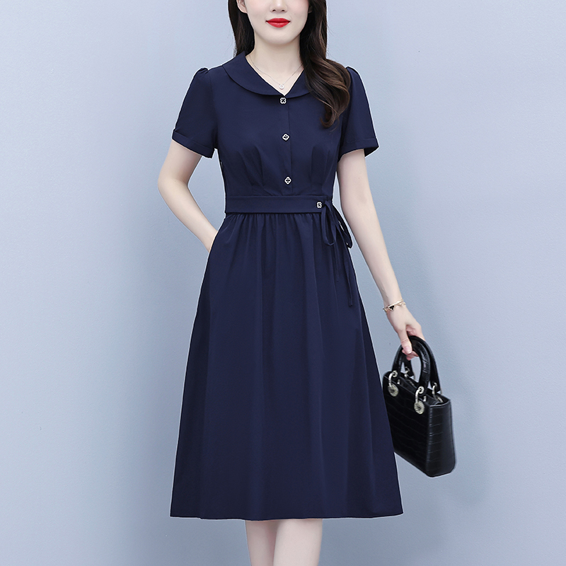 RY2343# 高级冰丝四面弹时尚连衣裙2026夏季新款时尚显瘦气质优雅减...