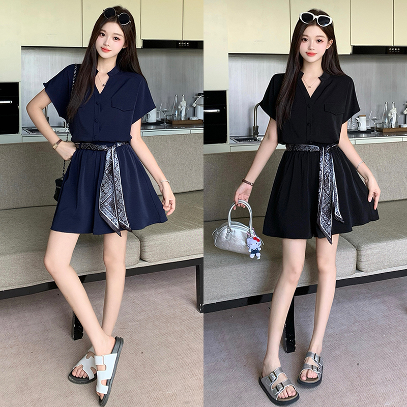 MY15826#时尚套装女士2025夏季新款高级衬衫短裤时尚别致时髦两件套