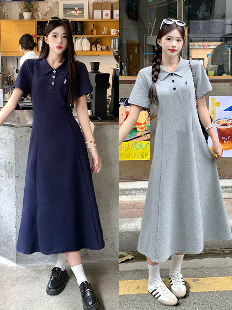 MY10411# 夏装新款胖mm大码女减龄刺绣polo领收腰显瘦长短款连衣裙女裝貨源服裝批發