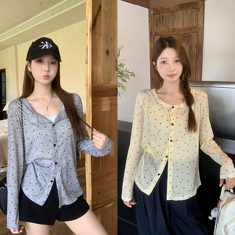 FA35085# 早秋新款胖mm大码女时尚设计感轻薄印花图案长袖开衫上衣 服裝批發女裝批發服飾貨源