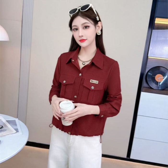 MY17544# 短款休闲外套新款小个子时尚百搭短款翻领长袖衬衫气质上衣女裝貨源服裝批發