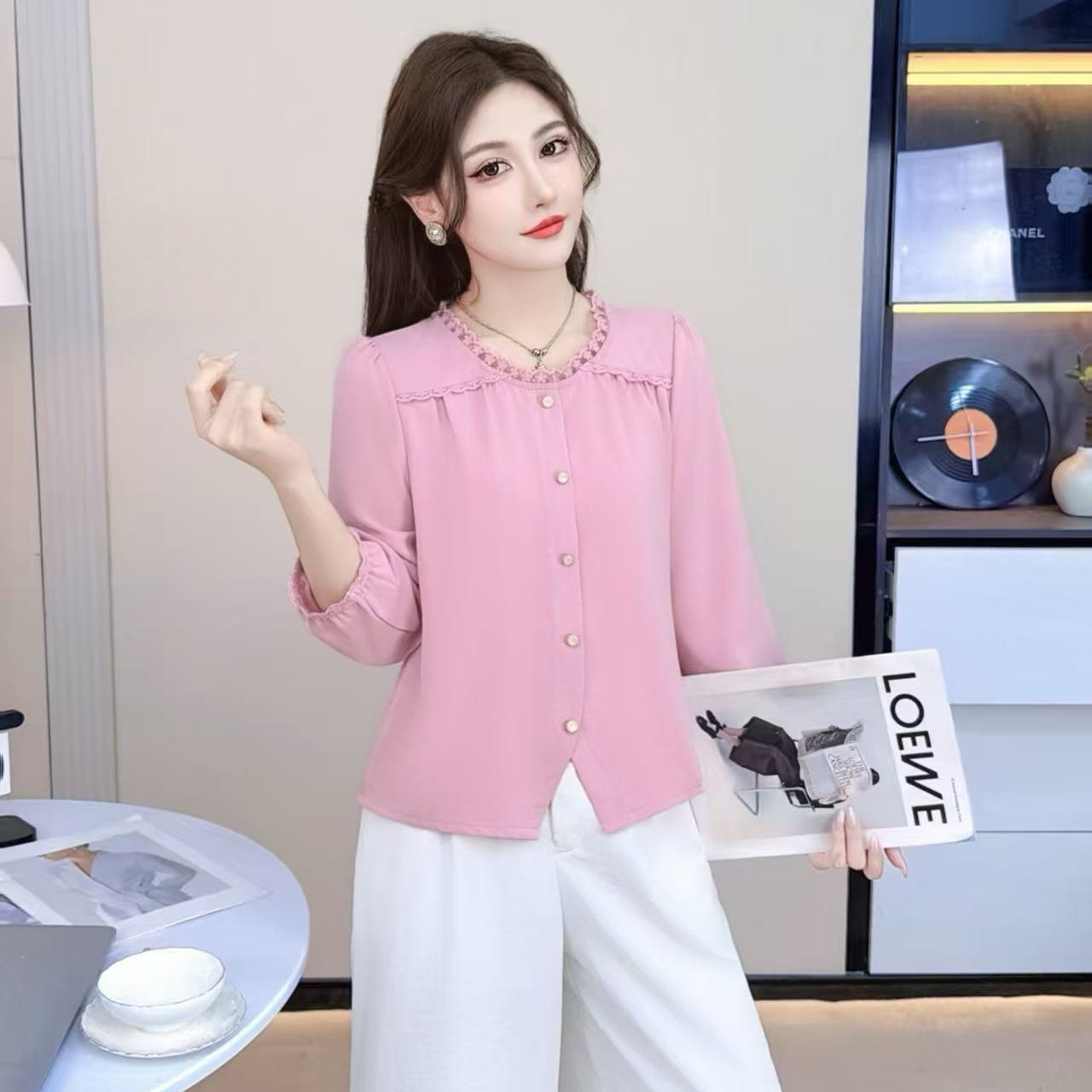 MY17539# 法式气质雪纺衬衫新款高级感春夏季七分袖漂亮洋气小衫女裝貨...