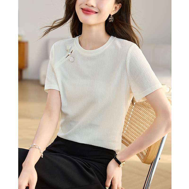 實拍新中式手工盤扣T桖女2026夏季新款顯瘦減齡正肩上衣
