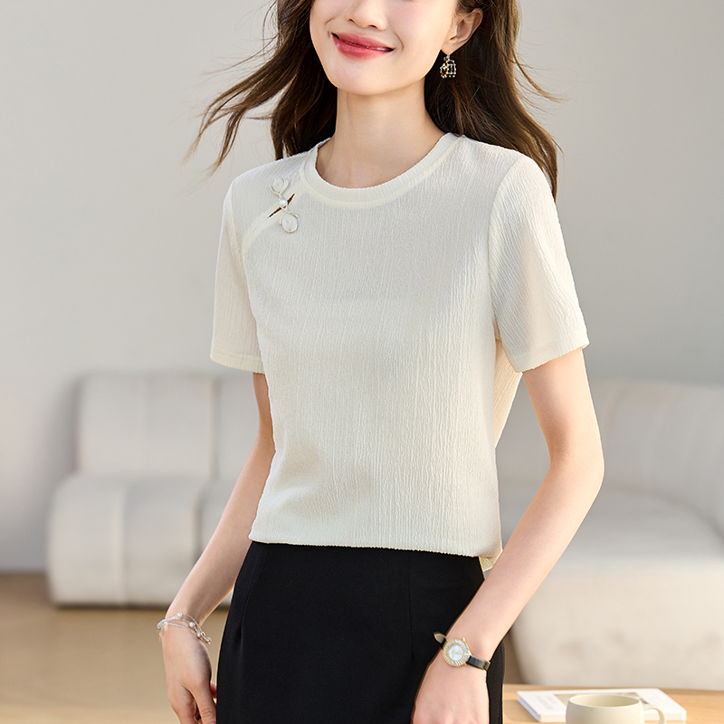 實拍新中式手工盤扣T桖女2026夏季新款顯瘦減齡正肩上衣