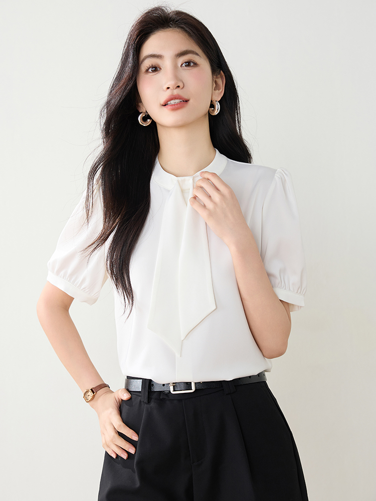 2616法式白色緞面襯衫女2026夏季新款高級感通勤職業面試氣質上衣