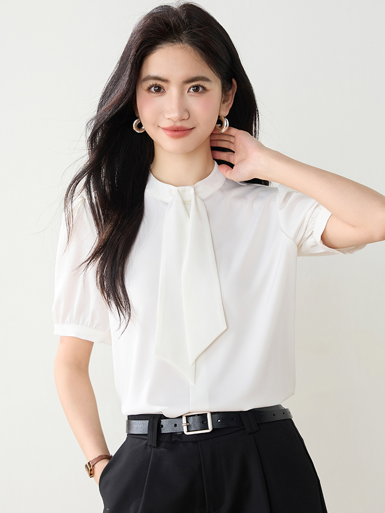 2616法式白色緞面襯衫女2026夏季新款高級感通勤職業面試氣質上衣