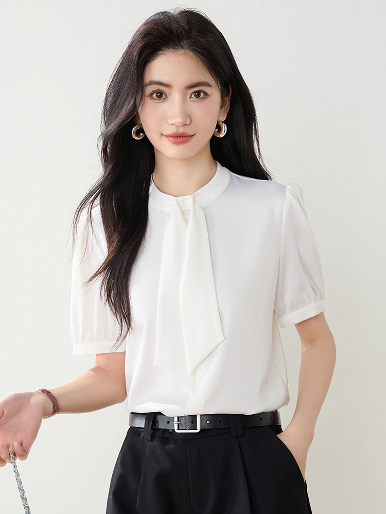 2616法式白色緞面襯衫女2026夏季新款高級感通勤職業面試氣質上衣