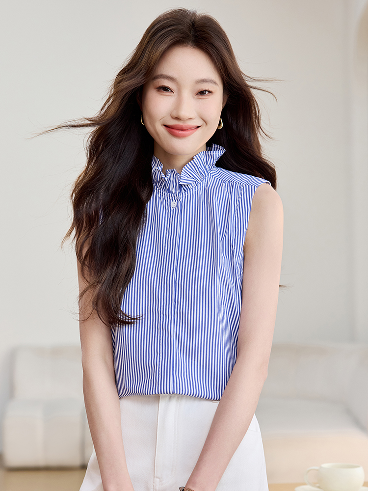 2026夏裝新款荷葉領花邊領無袖襯衫百搭疊穿小背心打底衫女