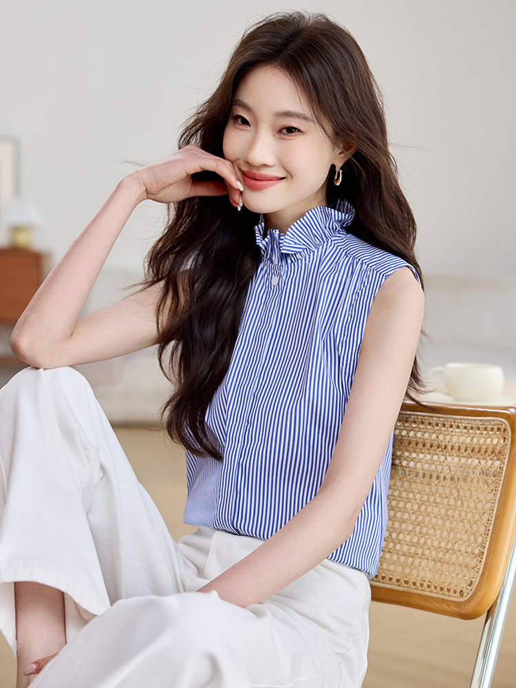 2026夏裝新款荷葉領花邊領無袖襯衫百搭疊穿小背心打底衫女