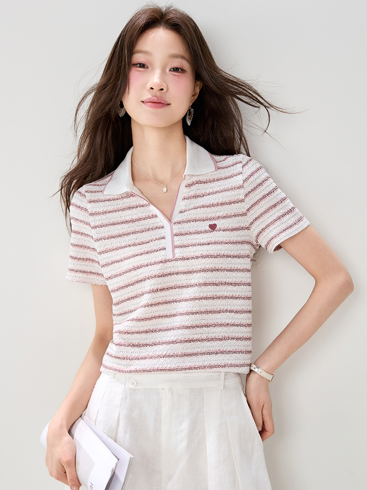 實9088條紋Polo針織T桖女短袖2026夏季新款甜美減齡半袖正肩上衣