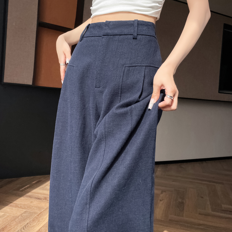 白色仿麻闊腿褲女夏薄款高腰垂感老錢風西裝直筒棉麻休閑褲闊腿褲