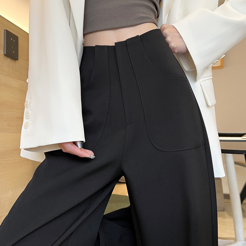 灰色高級感西裝褲女秋季2026新款高腰直筒窄版顯瘦垂感闊腿褲