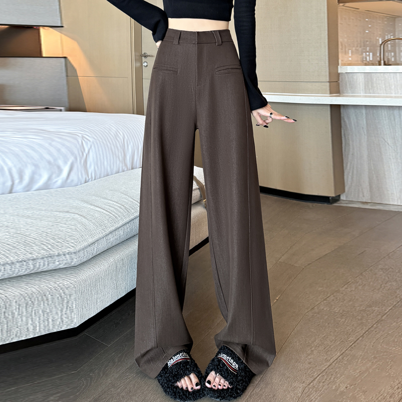 深藍色竹節軟牛仔褲女2025新款秋季高腰直筒垂感寬松闊腿拖地褲子