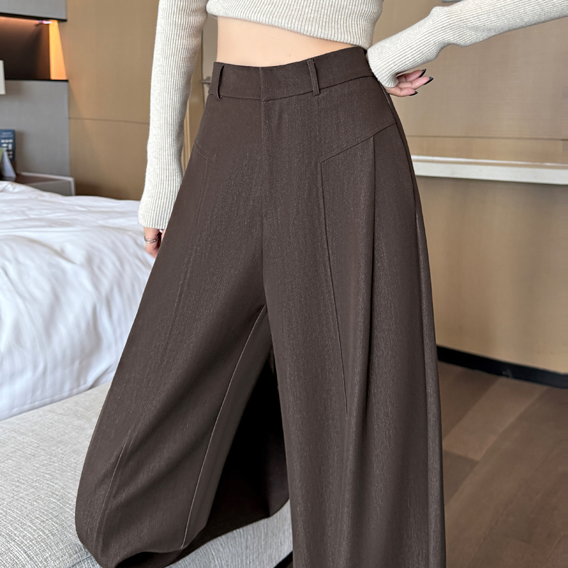 藏青色老錢風仿牛仔闊腿褲子女秋季高腰慵懶垂感休閑直筒拖地長褲