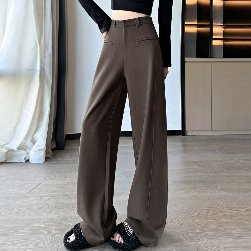 深藍色竹節軟牛仔褲女2025新款秋季高腰直筒垂感寬松闊腿拖地褲子
