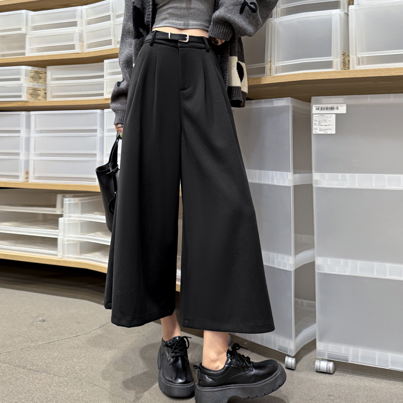2025秋冬新款毛呢直筒褲哈倫西裝褲高腰八分九分休閑褲女送皮帶