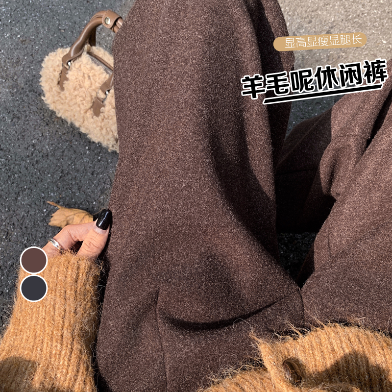 羊絨九分奶奶褲加厚冬季新款小個子寬松顯瘦休閑蘿卜褲