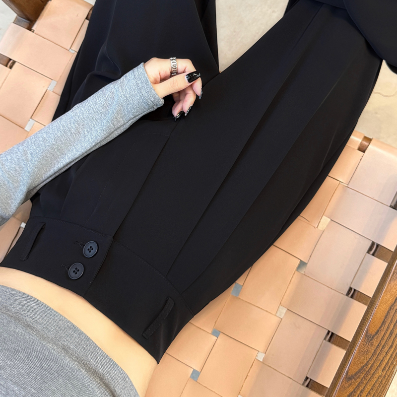 闊腿褲女春夏高腰顯瘦垂感梨形身材褲子直筒拖地褲雙扣休閑西裝褲