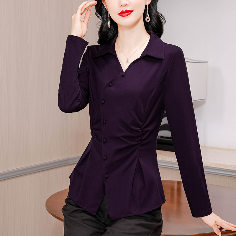 MY13873# 女裝貨源设计感不规则衬衫新款气质修身显瘦上衣打底衫别致衬...