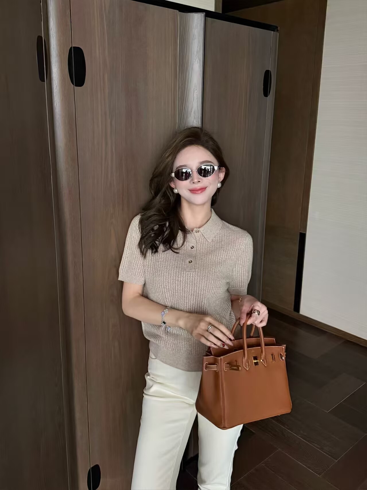 君君junjun提花polo羊絨羊毛polo領上衣設計感顯瘦短袖針織衫