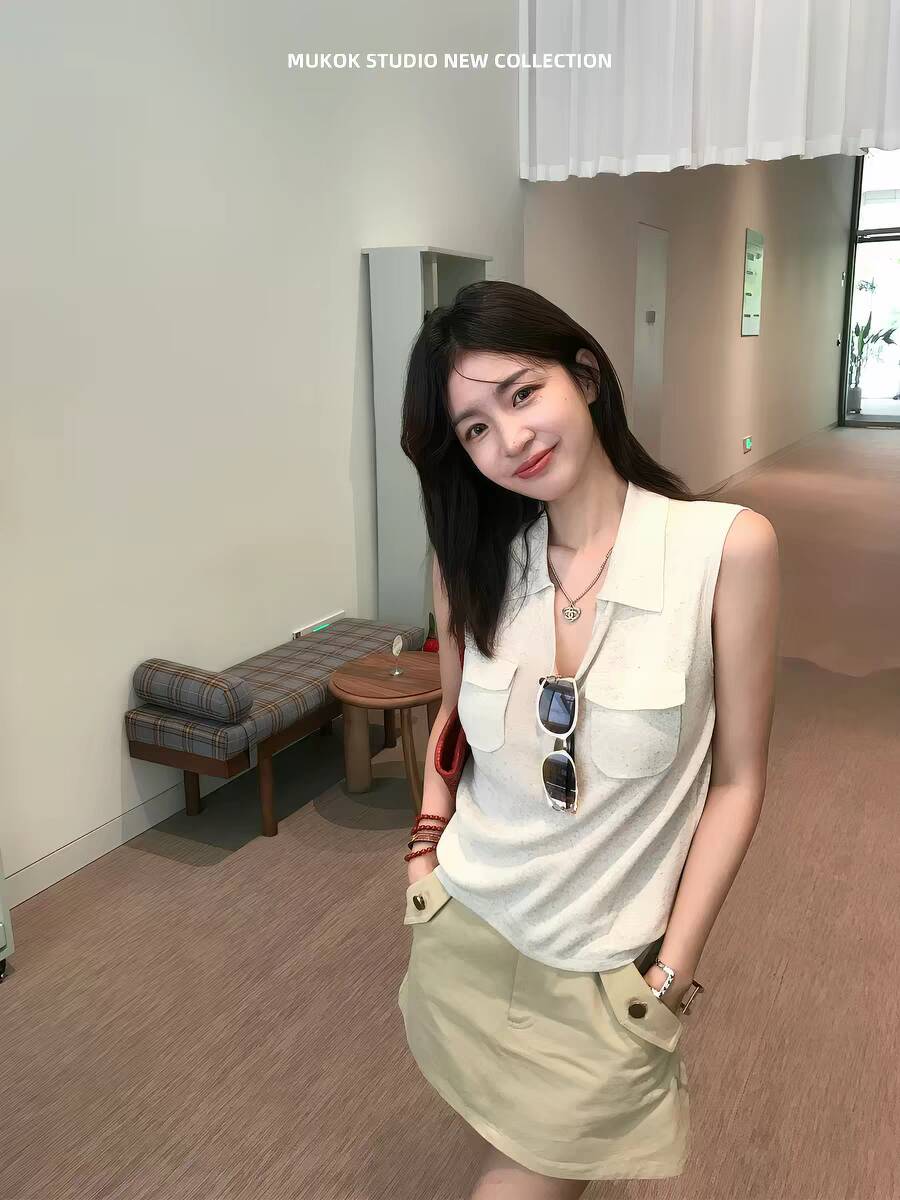 高級感法式老錢風復古冰絲短袖針織POLO衫女春夏寬松翻領T恤上衣