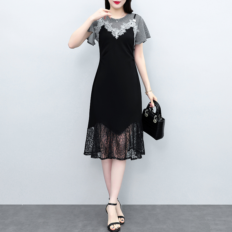 RY2803# 实拍复古宫廷高级感蕾丝拼接假两件吊带新款连衣裙女