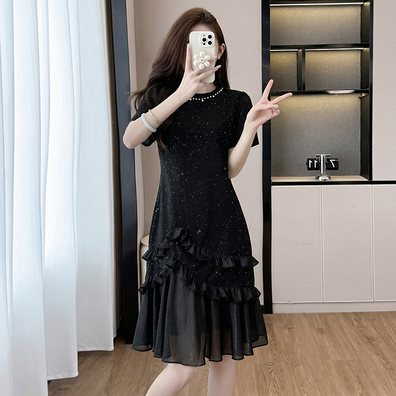 RY2796# 法式轻奢连衣裙女夏款高级质感洋气别致长裙子显瘦时尚网纱鱼尾...