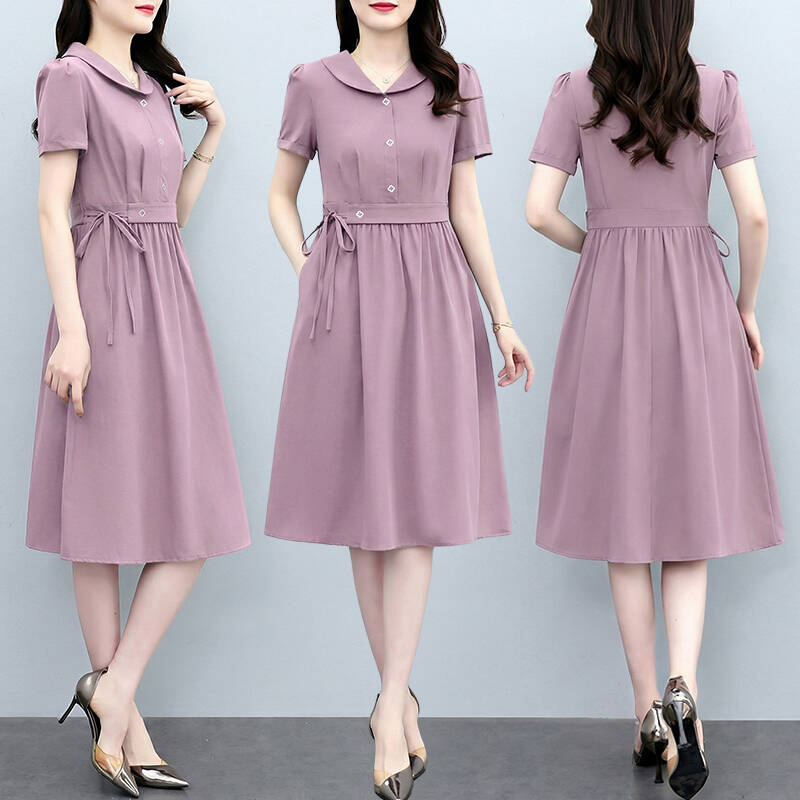 RY2802# 沐沐衣品2026夏季浅色连衣裙显瘦气质洋气时尚收腰短袖减龄...