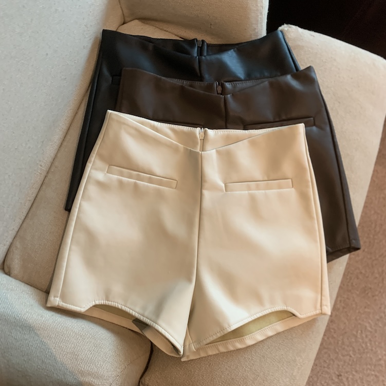 MY13754# 复古pu 皮短裤女裝貨源服裝批發