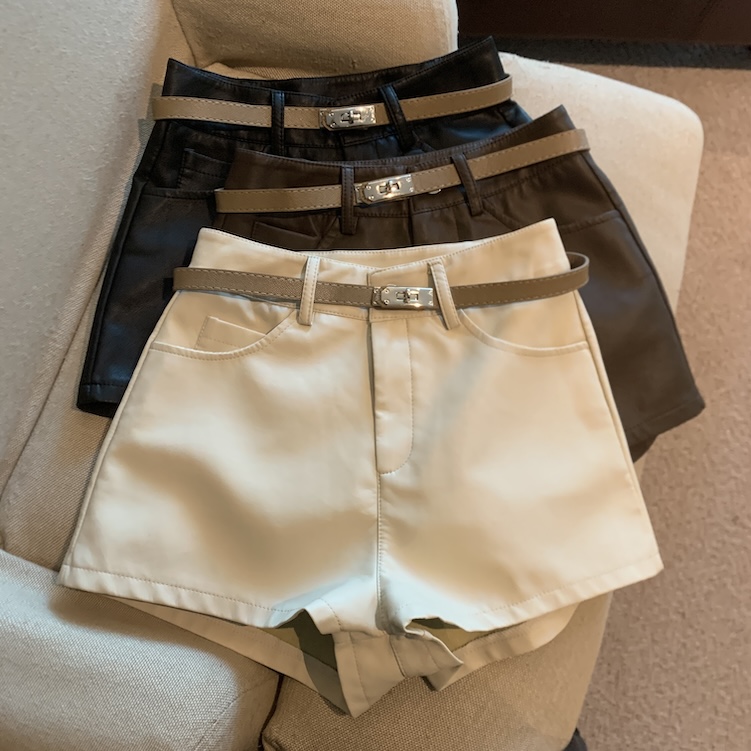 MY13753# 复古针织Pu皮短裤女裝貨源服裝批發