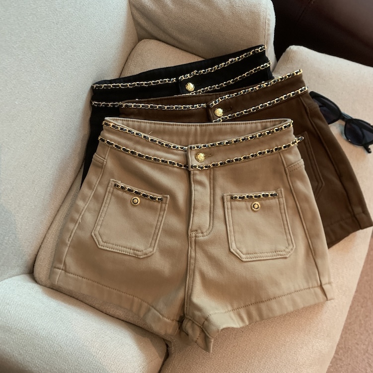MY15293# 复古小香风设计感链条短裤女裝貨源服裝批發