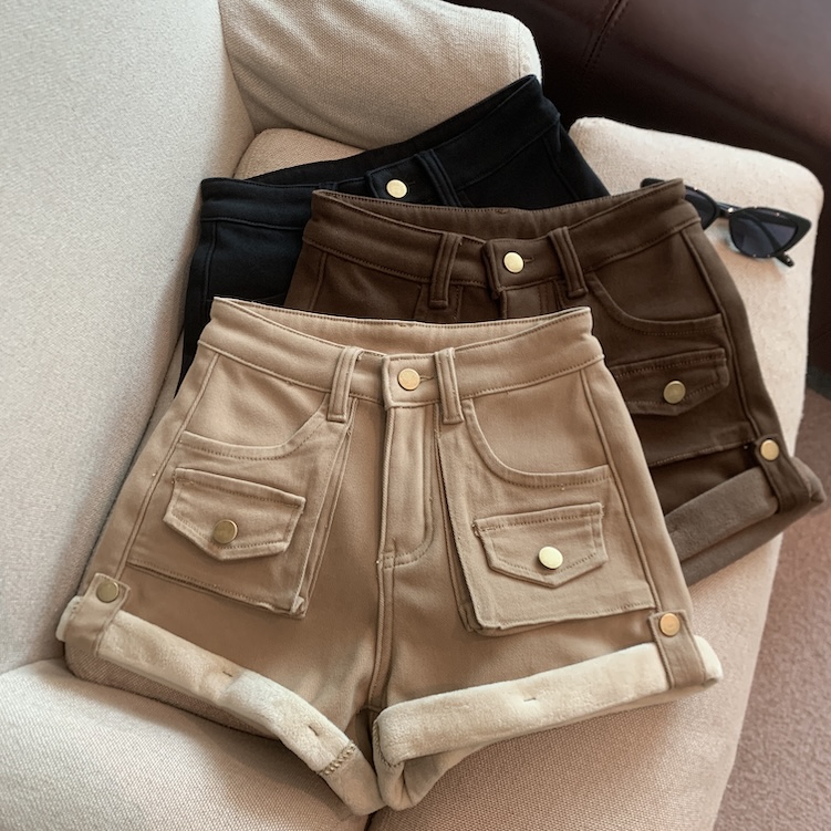 MY15292# 复古高腰工装加绒短裤女裝貨源服裝批發