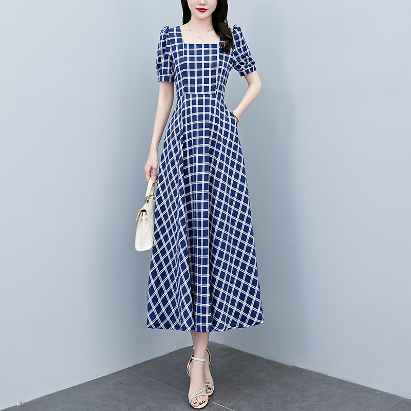 RY2791# 2026夏季新款印花连衣裙女夏长款缎面大码胖mm收腰显瘦过...