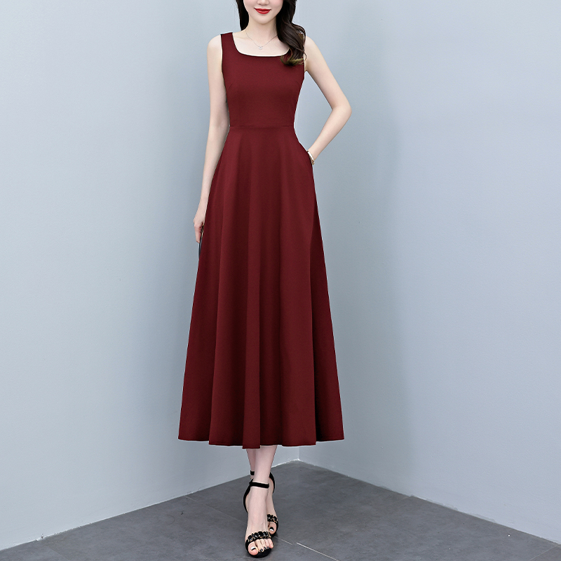 RY2789# 2026夏季新款赫本风黑色无袖连衣裙女长款收腰显瘦打底背心...