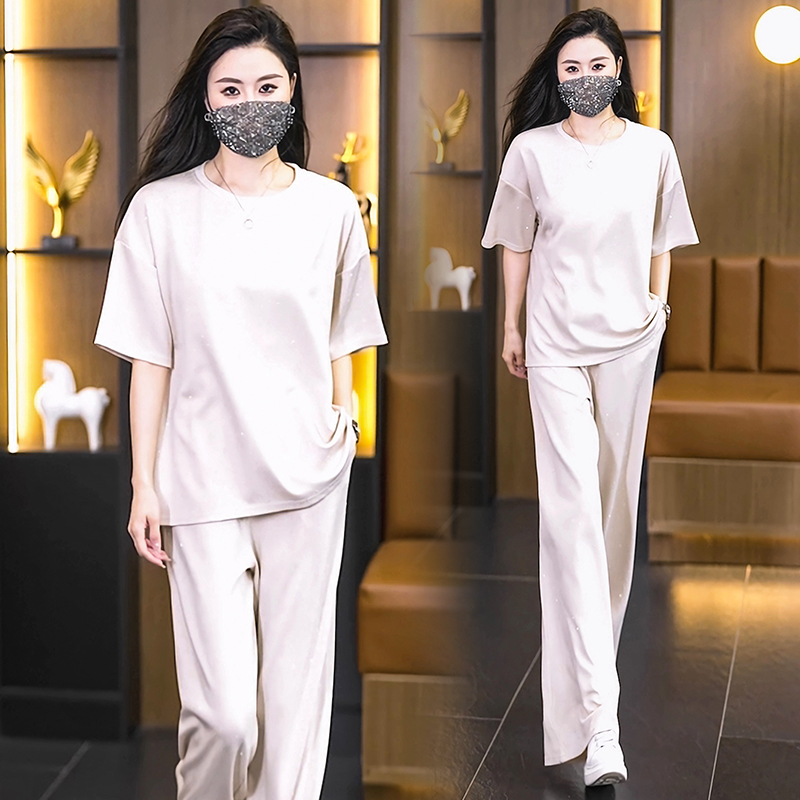 MY12326# 休闲风简约时尚套装短袖T恤女夏季大码胖MM上衣休闲裤两件...