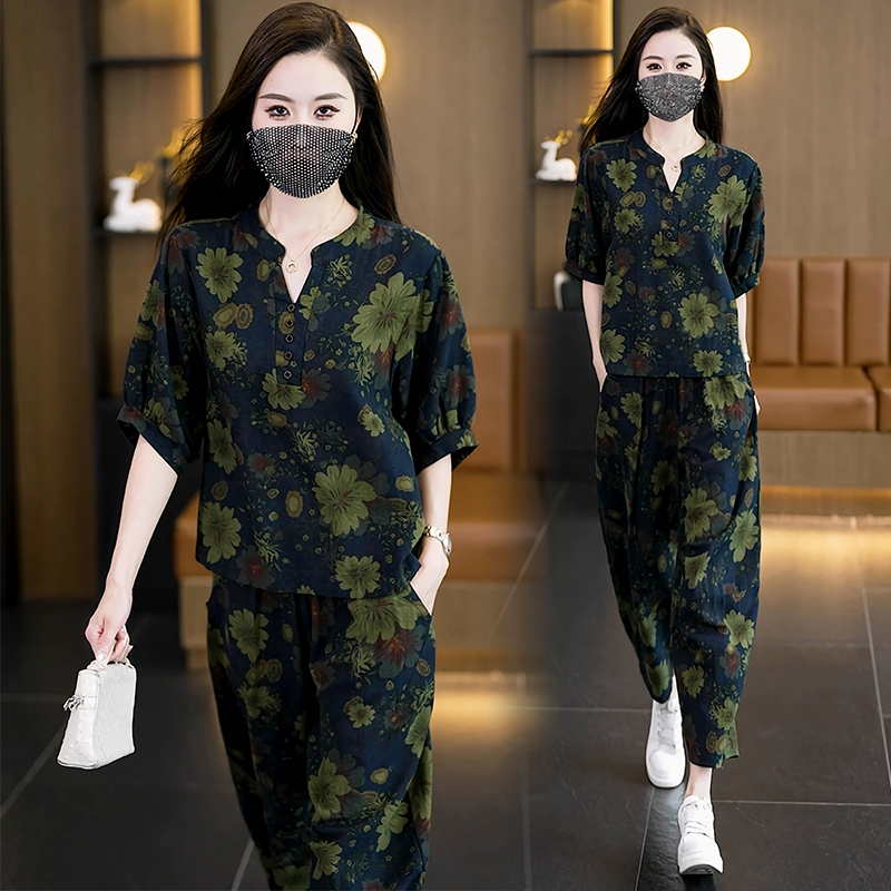 MY12360# 大码高级设计感时尚休闲套装夏季新款透气宽松遮肉两件套潮女...