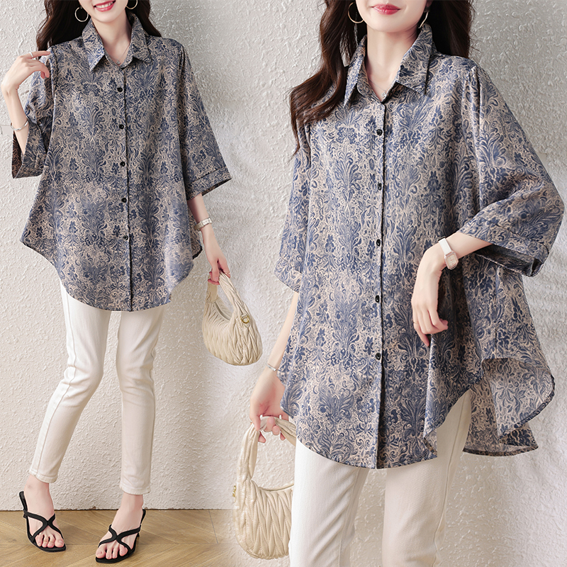 RY4098# 2026夏季新款大码复古提花衬衫女胖mm遮肉显瘦中袖上衣