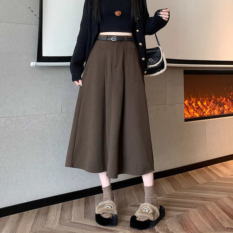 實拍2025秋冬新款毛呢半身裙女高腰復古中長裙休閑大擺裙寬松傘裙